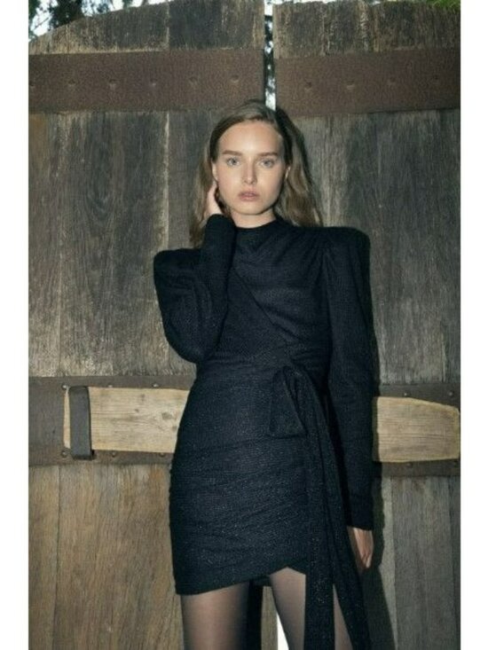 Sabina Musayev Dresses & Skirts - Sabina Musayev $289 Black Metallic Ruched Dress Long Sleeve Goth Whimsigoth